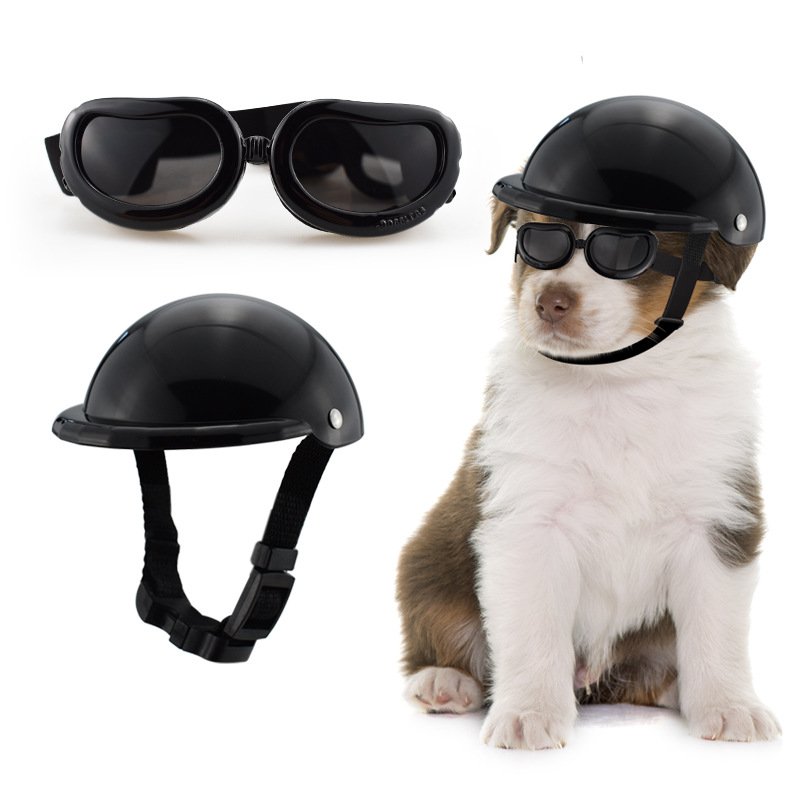 Size M Black Pet Helmet & Goggles Set - Adjustable Safety Gear for Dogs, UV Protection, Durable ABS Material, Stylish Outdoor Accessory - Image 2