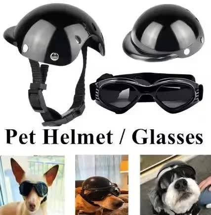 Size M Black Pet Helmet & Goggles Set - Adjustable Safety Gear for Dogs, UV Protection, Durable ABS Material, Stylish Outdoor Accessory - Image 3
