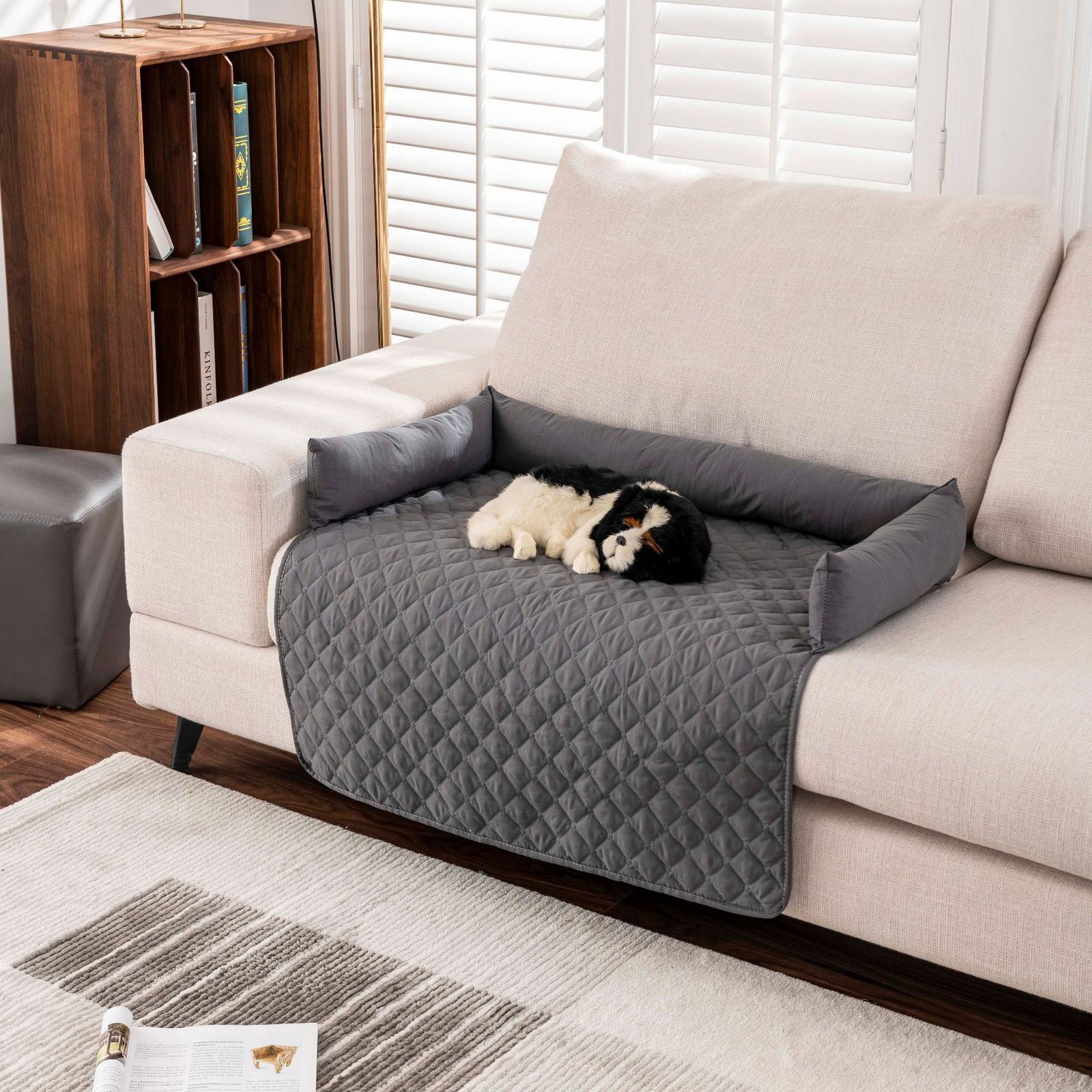 75*120CM Grey Waterproof & Scratch-Resistant Pet Sofa Protector Mat with Pillow | Cat & Dog Bed, Washable, All-Season - Image 3