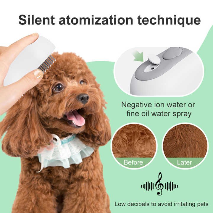 2 Pcs Yellow and White 3-in-1 Pet Grooming Steam Brush - Silent, Heated Brush for Fur Removal and Odor Elimination - Image 2