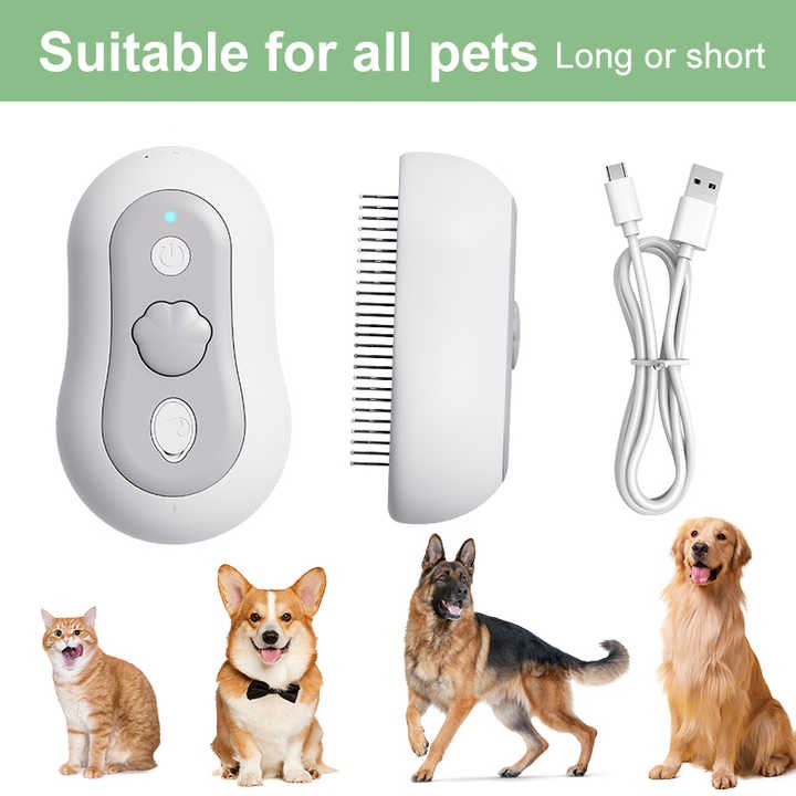 2 Pcs Yellow and White 3-in-1 Pet Grooming Steam Brush - Silent, Heated Brush for Fur Removal and Odor Elimination - Image 5