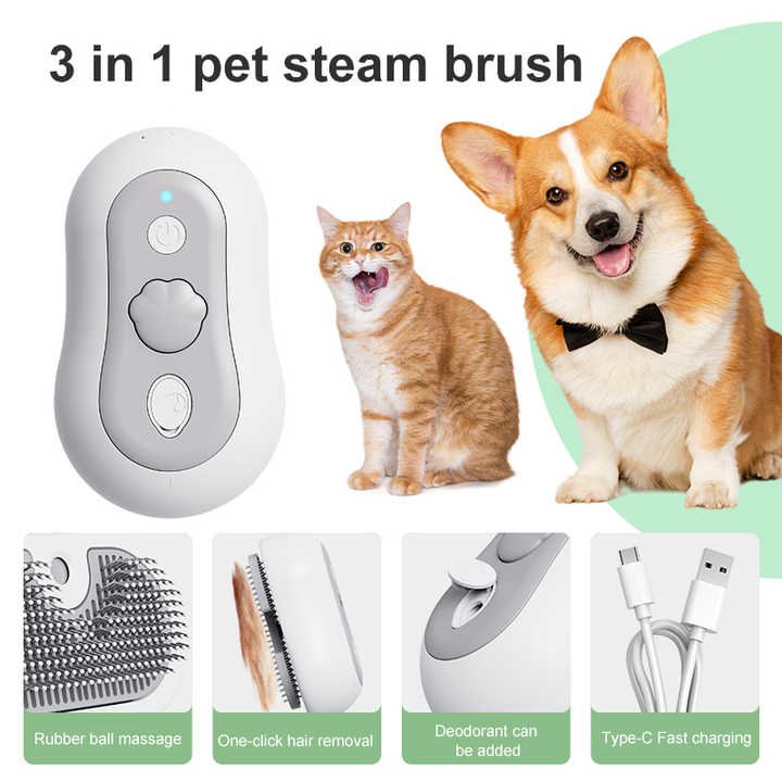 2 Pcs Yellow and White 3-in-1 Pet Grooming Steam Brush - Silent, Heated Brush for Fur Removal and Odor Elimination - Image 6