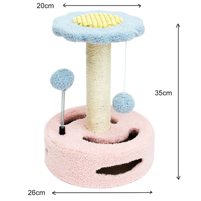 Pink Bold Flower Cat Scratching Post - Interactive Plush & Sisal Cat Toy with Teaser Balls