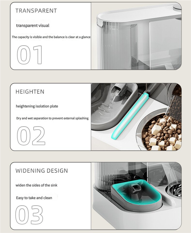 Automatic Pet Feeder and Water Bowl - 2-in-1 Grey Stainless Steel Bowl Cat Feeding Station - Image 6