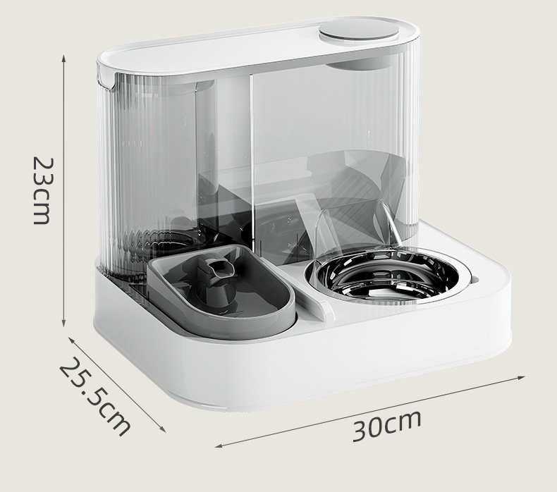 Automatic Pet Feeder and Water Bowl - 2-in-1 Grey Stainless Steel Bowl Cat Feeding Station - Image 7