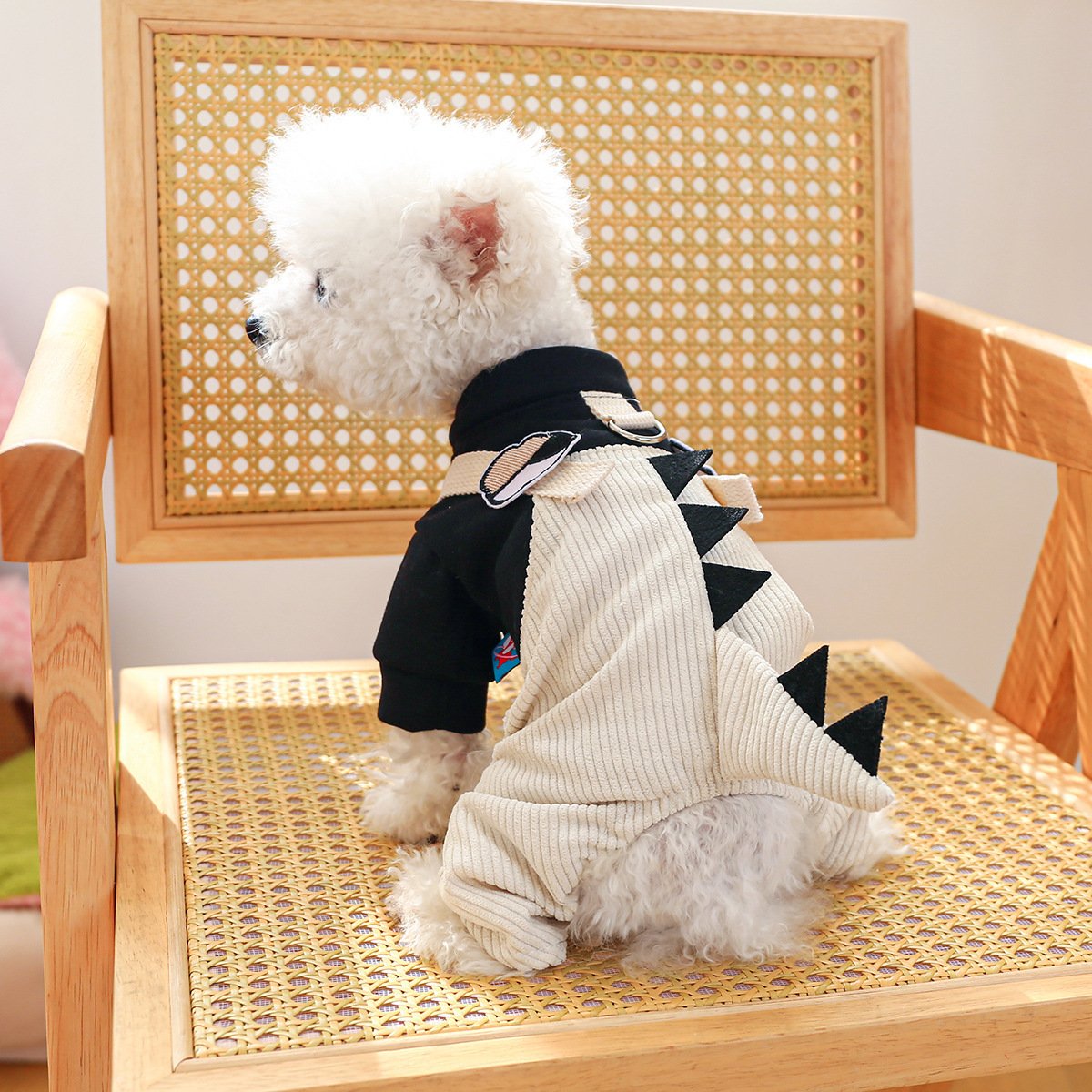 M Black And White Striped Pocket Bib Pants Cute Four-Legged Dog Clothes - Spring/Summer Pet Outfit, Soft & Breathable - Image 2