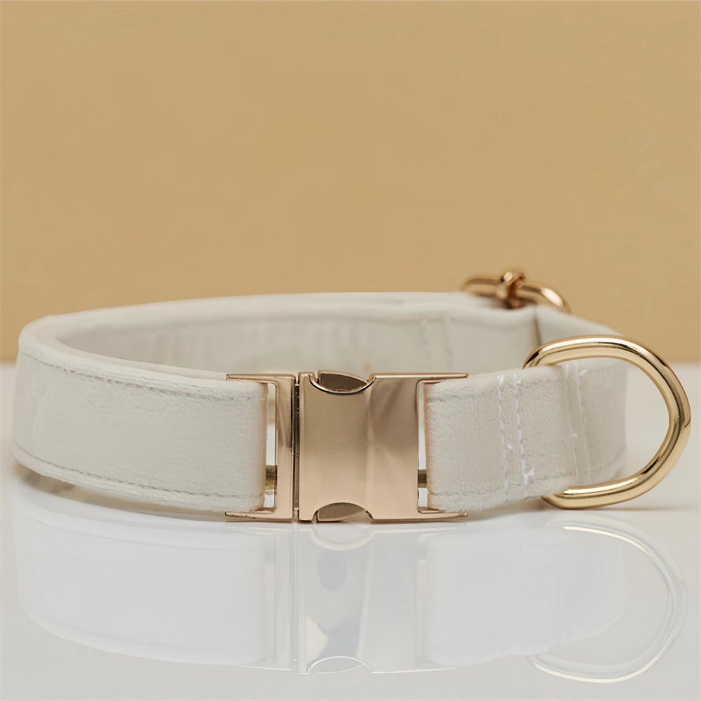 Beige Durable Dog Collar with Metal Buckle - Adjustable Nylon Pet Collar for Small to Large Dogs Size M - Image 2