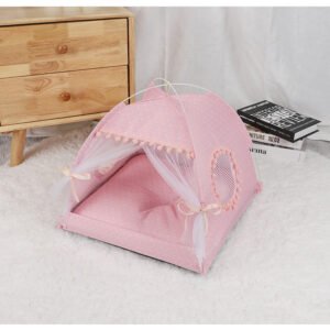 Pink Floral Portable Folding Pet Tent - Summer Cat & Dog Shelter with Mesh Window, Lightweight and Breathable, Ideal for Travel & Home Use 40x40x35CM