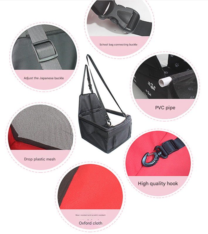 Red Portable Pet Car Seat for Dogs and Cats - Adjustable Car Seat Cover, Pet Travel Car Carrier with Safety Belt - Image 3