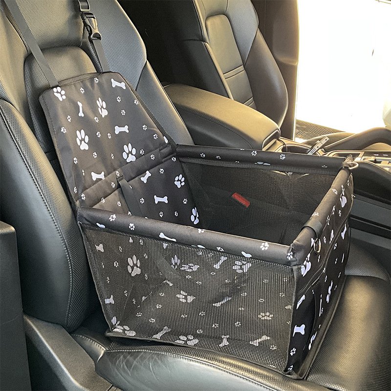 Black bone print Portable Pet Car Seat for Dogs and Cats - Adjustable Car Seat Cover, Pet Travel Car Carrier with Safety Belt