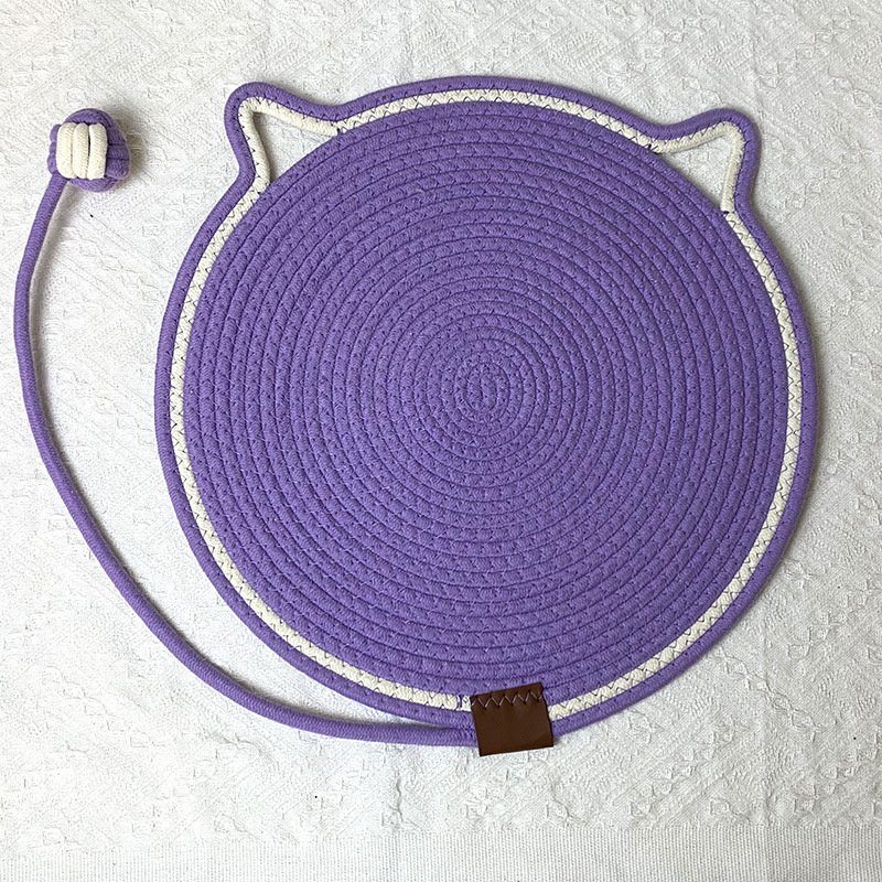 3 Pcs Purple Durable Cat Scratching Mat with Attached Toy Ball â€“ Washable and Multi-Functional, Ideal for Cats' Scratching and Sleeping â€“ 50cm Diameter