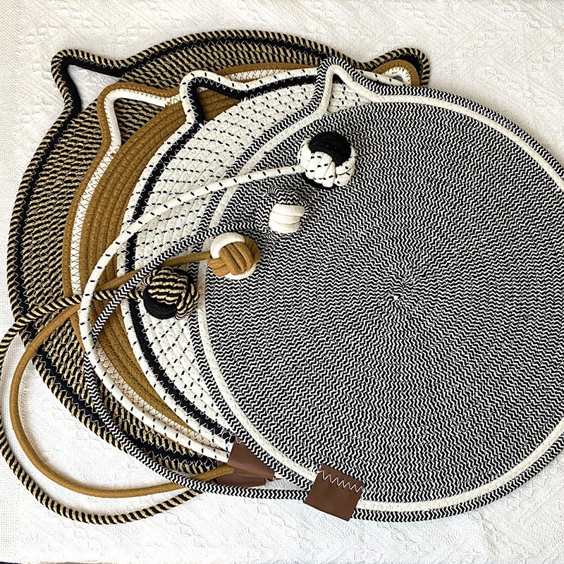 3 Pcs Black And Brown Durable Cat Scratching Mat with Attached Toy Ball - Washable and Multi-Functional, Ideal for Cats' Scratching and Sleeping - 50cm Diameter - Image 2