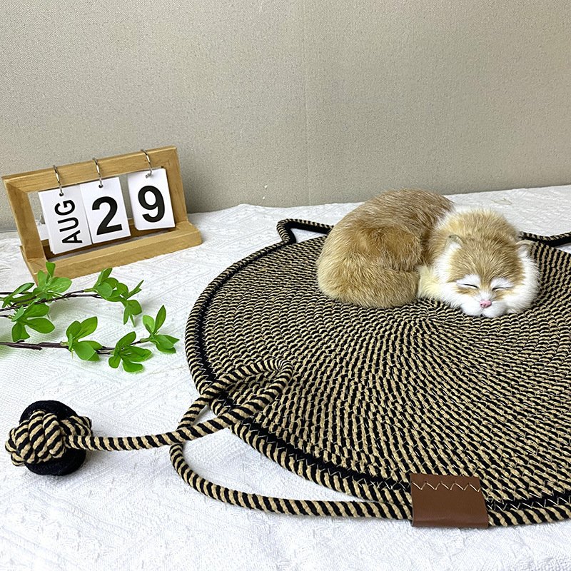 3 Pcs Black And Brown Durable Cat Scratching Mat with Attached Toy Ball - Washable and Multi-Functional, Ideal for Cats' Scratching and Sleeping - 50cm Diameter - Image 5