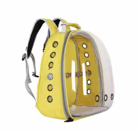 Yellow Stylish Transparent PVC Pet Carrier Backpack - Large Capacity, Multi-Use for Birds & Cats(Including Wooden Stick) - Image 4