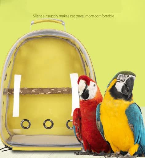 Yellow Stylish Transparent PVC Pet Carrier Backpack - Large Capacity, Multi-Use for Birds & Cats(Including Wooden Stick) - Image 7