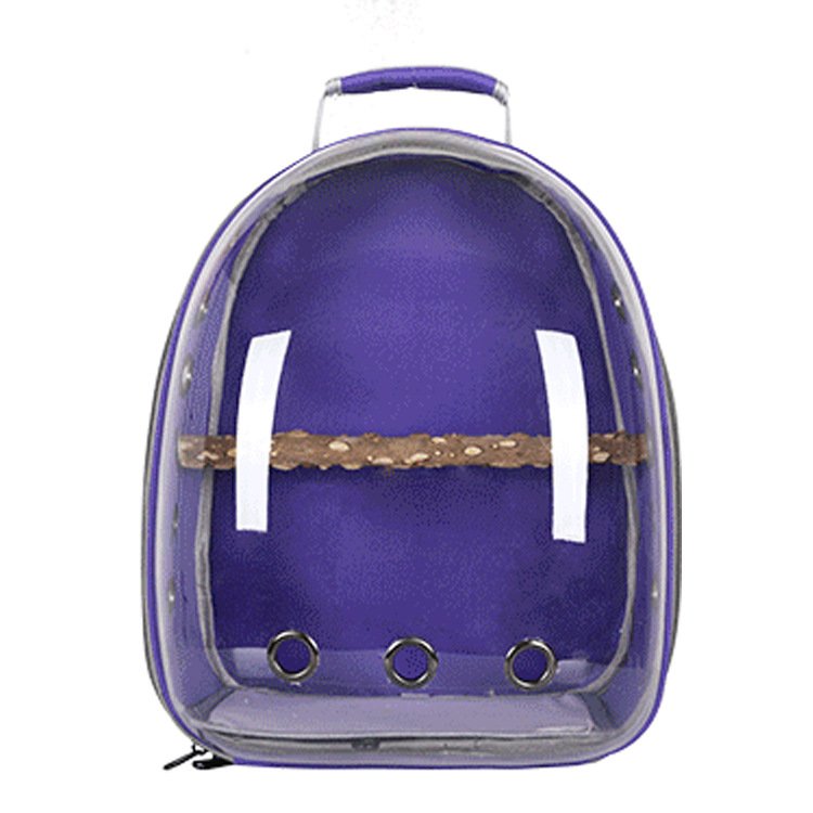 Purple Stylish Transparent PVC Pet Carrier Backpack - Large Capacity, Multi-Use for Birds & Cats(Including Wooden Stick)