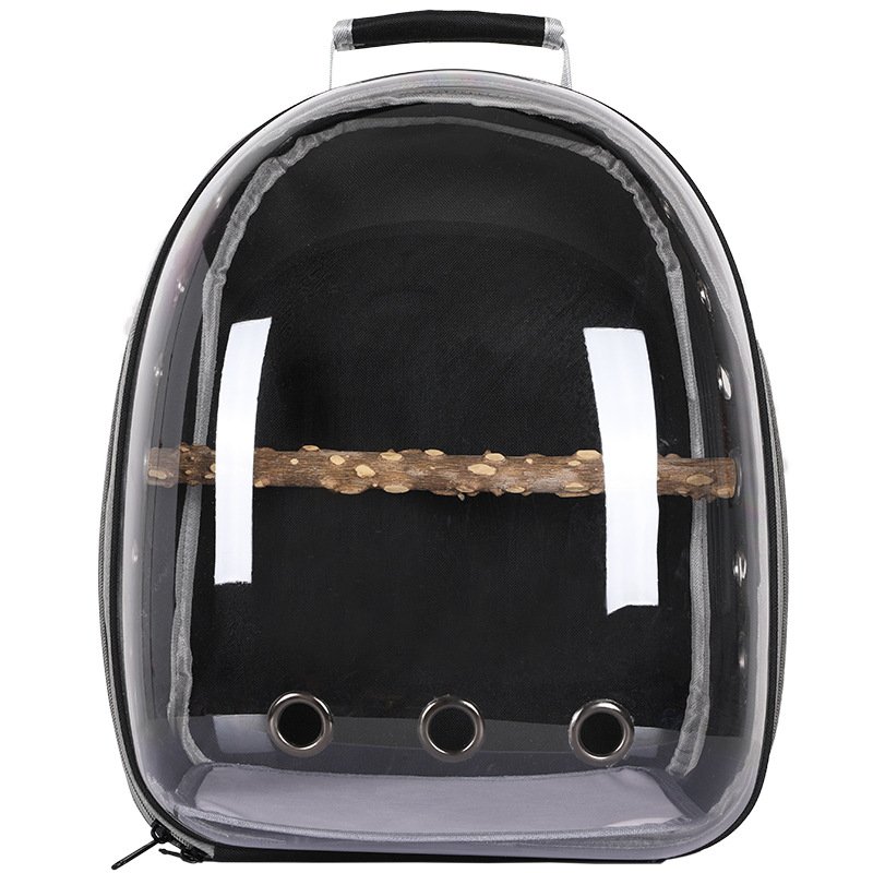 Black Stylish Transparent PVC Pet Carrier Backpack - Large Capacity, Multi-Use for Birds & Cats(Including Wooden Stick)