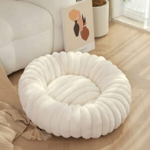 White Plush Pet Bed - 40cm Round Dog & Cat Mat, Cozy PP Cotton Filled, Comfortable Pet Supplies