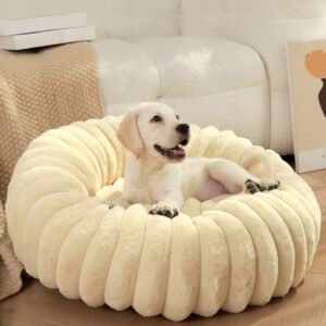 Beige Plush Pet Bed - 40cm Round Dog & Cat Mat, Cozy PP Cotton Filled, Comfortable Pet Supplies