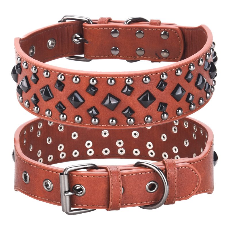 Size S Brown 1 pack Stylish PU Leather Dog Collar with Spikes - Adjustable, Durable & Comfortable for Medium to Large Breeds