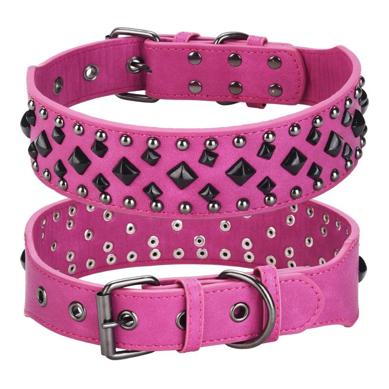 Size L Pink 1 pack Stylish PU Leather Dog Collar with Spikes - Adjustable, Durable & Comfortable for Medium to Large Breeds