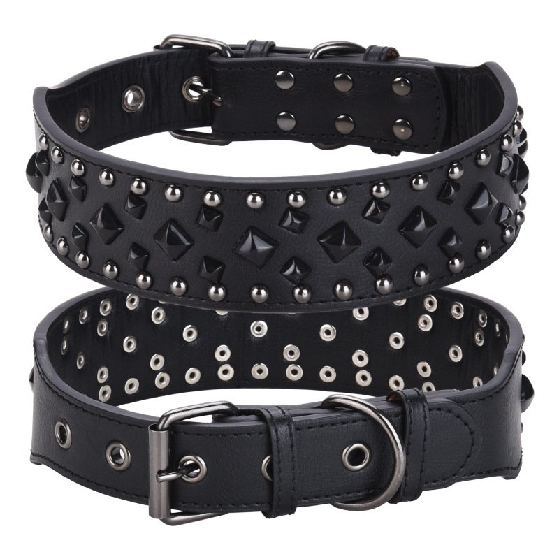 Size L Black 1 pack Stylish PU Leather Dog Collar with Spikes - Adjustable, Durable & Comfortable for Medium to Large Breeds