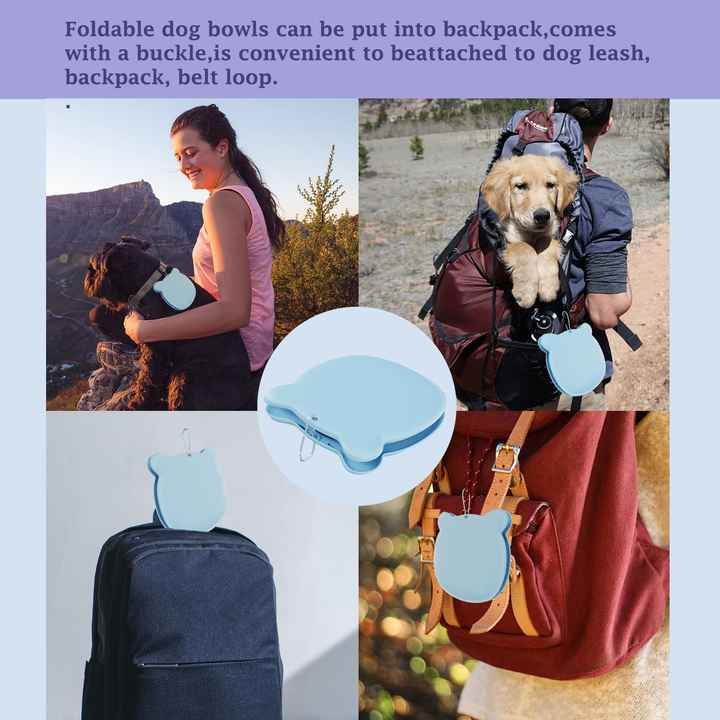 Blue Portable Collapsible Pet Bowl Set - Food-Grade Silicone Double Bowl for Dogs & Cats, Anti-Slip & Easy to Clean - Image 6