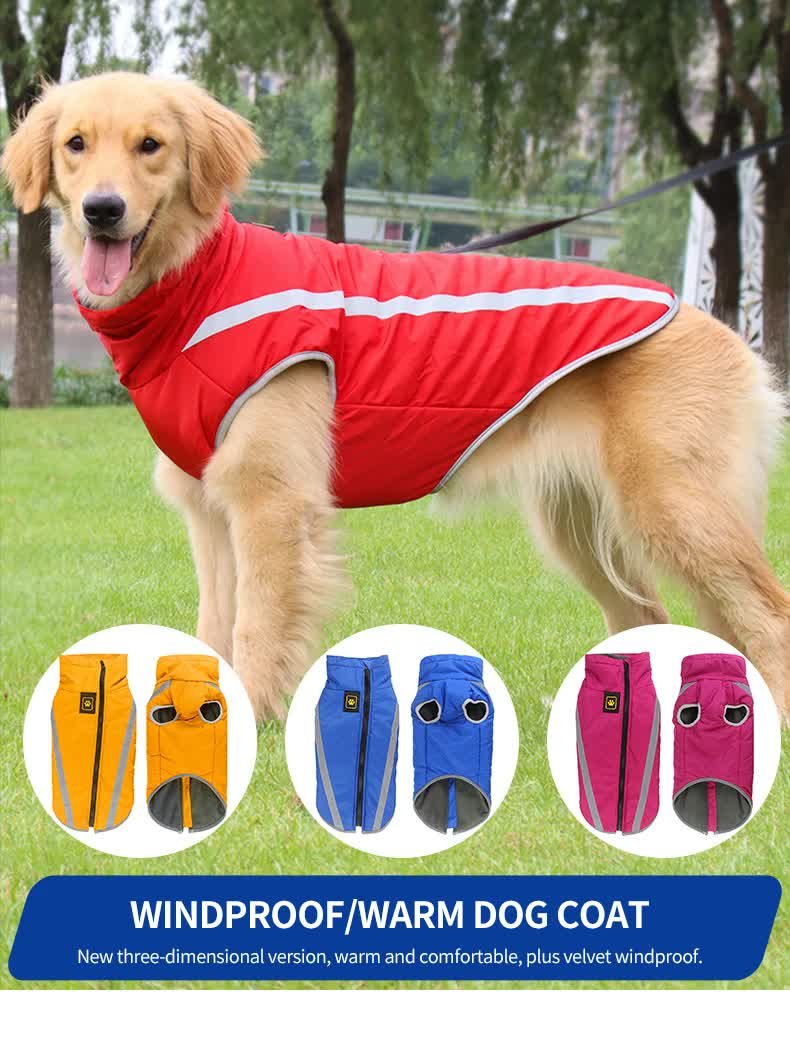 Size 3XL Yellow Reflective Winter Dog Jacket - Warm & Waterproof Outdoor Coat for Large Breeds - Image 2