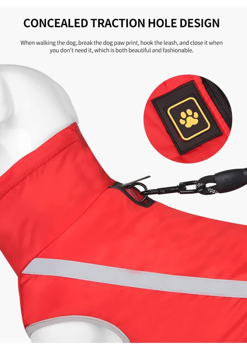 Size 5XL Red Reflective Winter Dog Jacket - Warm & Waterproof Outdoor Coat for Large Breeds - Image 5