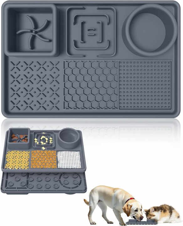 Blue Multi-Functional Pet Slow Feeder Lick Mat - Durable Food-Grade Silicone Anti-Bite Bowl for Dogs - Image 2