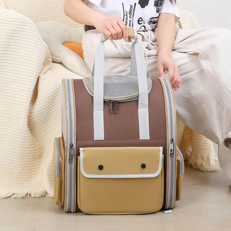 Khaki Portable Pet Carrier Backpack - Spacious, Breathable, and Travel-Friendly for Cats and Small Dogs - Image 3