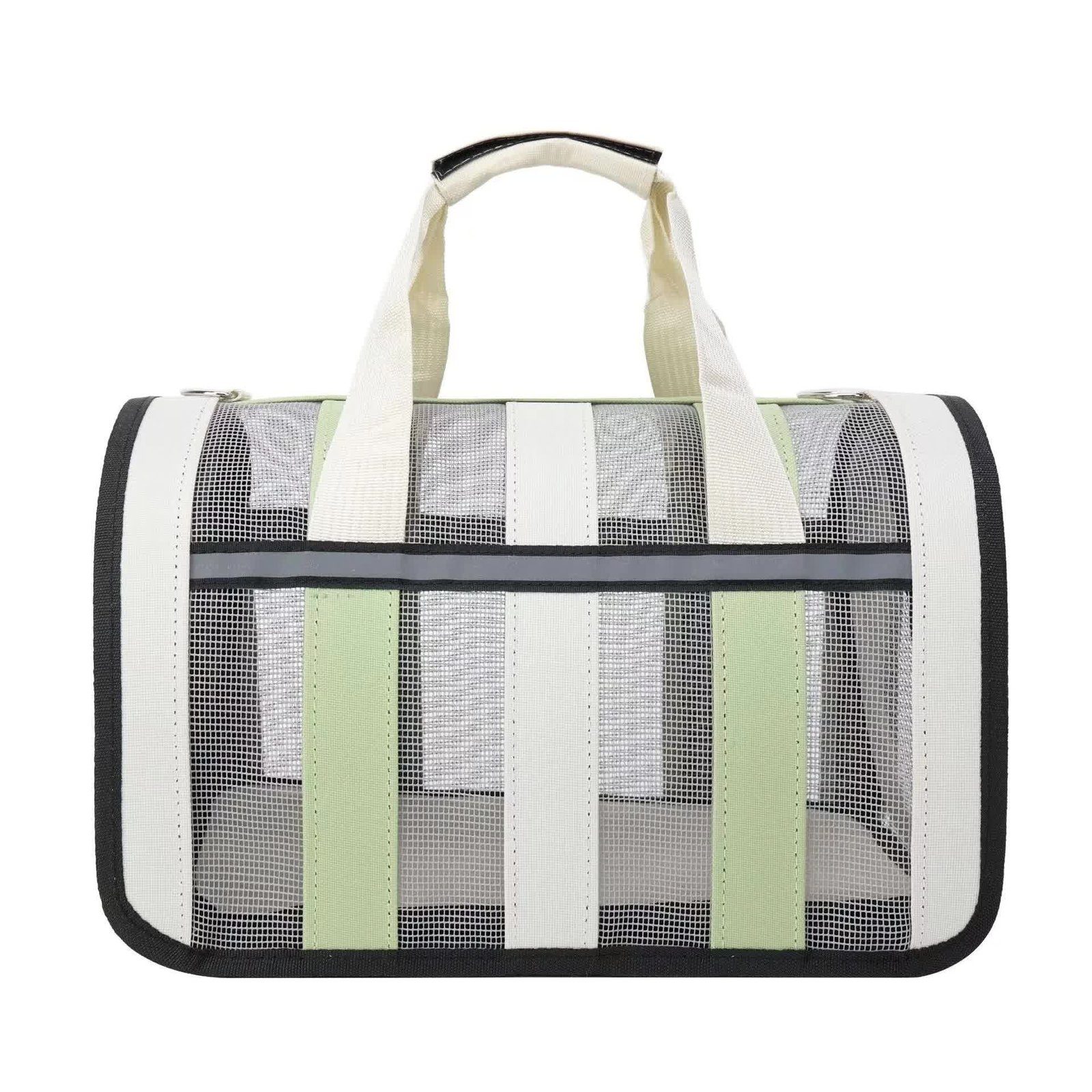 Size M Light Green And White Foldable Pet Carrier Bag - Lightweight, Breathable, and Spacious for All Seasons