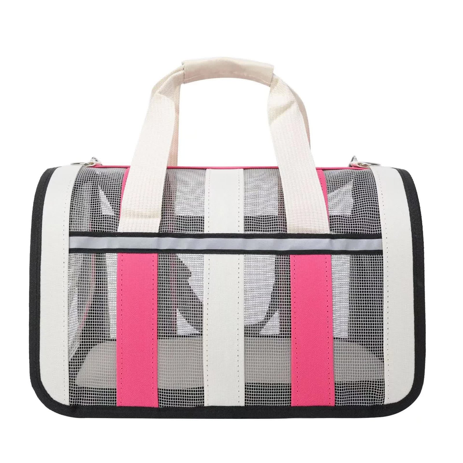 Size L Pink And White Foldable Pet Carrier Bag - Lightweight, Breathable, and Spacious for All Seasons