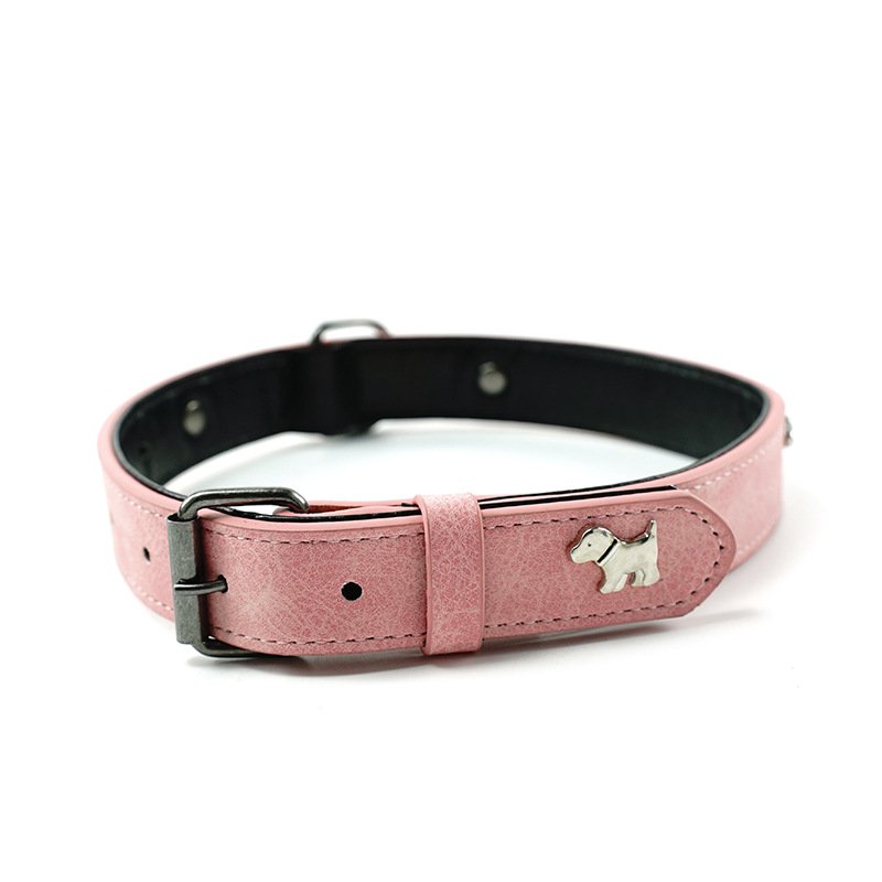 2 PCS Pink Soft Leather Dog Collar - Adjustable & Durable for Medium/Large Dogs XS-(42*1.5cm)