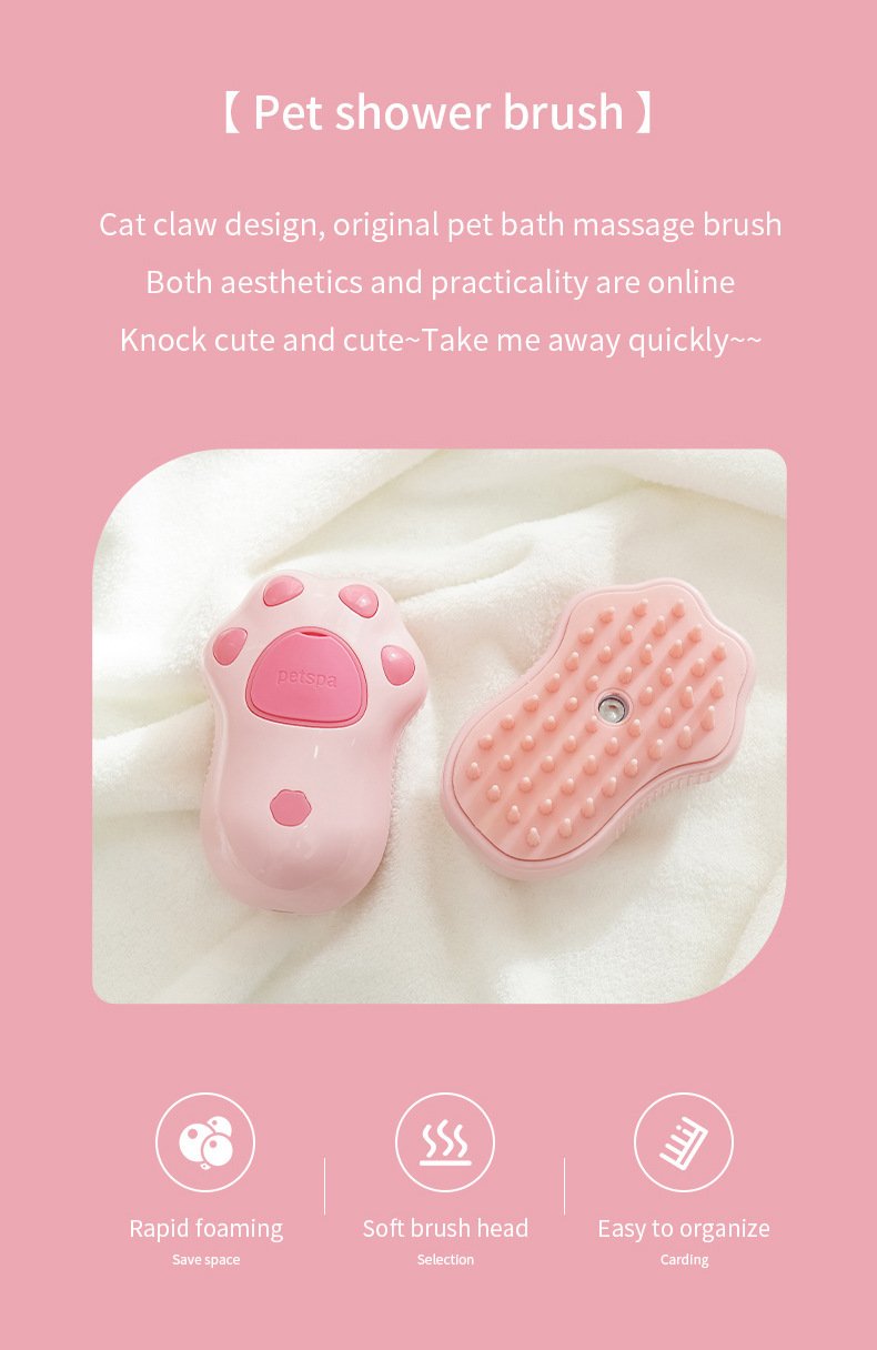 2 PCS Pink Cat Paw Electric Pet Brush | One-Click Spray, Massage, & Hair Removal - Image 3