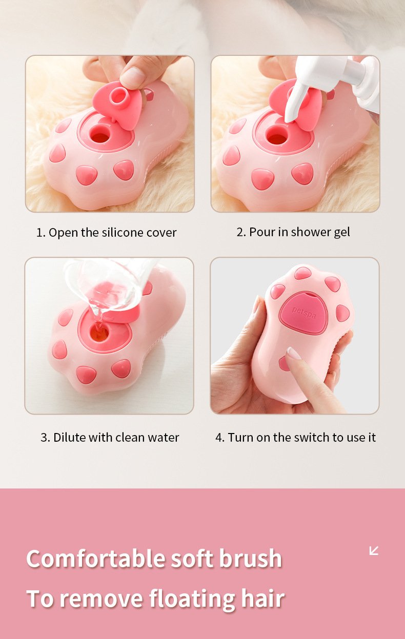 2 PCS Pink Cat Paw Electric Pet Brush | One-Click Spray, Massage, & Hair Removal - Image 5