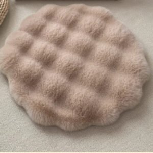 Milk tea color Plush Round Cat Mat - Soft Faux Fur Sleeping Pad (40cm Diameter)