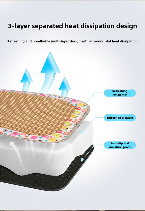 Size S Style 4 Blue And Brown Pet Cooling Mat for Dogs and Cats - Summer Breathable Woven Rattan Bed with Sponge Cushion, Durable and Chew-Resistant - Image 4