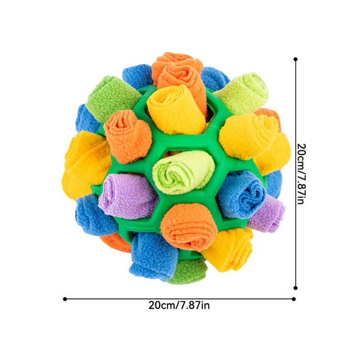 Green Ball And Black,Orange Strips Of Fabric Interactive Pet Snuffle Ball - Treat-Dispensing Toy for Dogs and Cats, 20 cm TPR and Felt Fabric for Mental Stimulation - Image 2