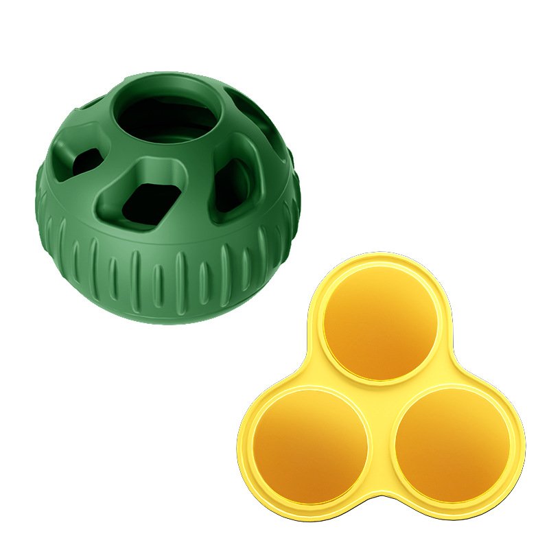 Green Ball and Yellow Mold Pet Treat Dispensing Ball and Molding Set - Silicone Dog Chew Toy for Teeth Cleaning and Boredom Relief