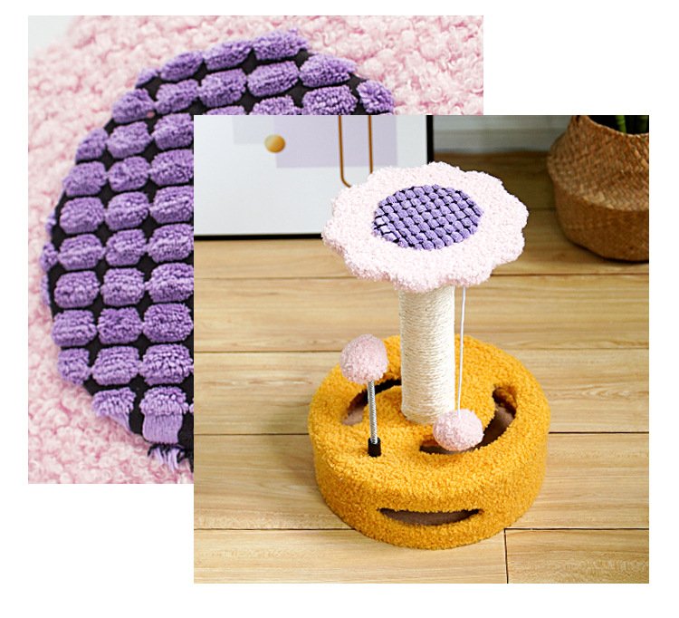 Yellow And Pink Sunflower Cat Scratching Post - 35cm Sisal Cat Tree with Plush Toys for Small Cats - Image 4