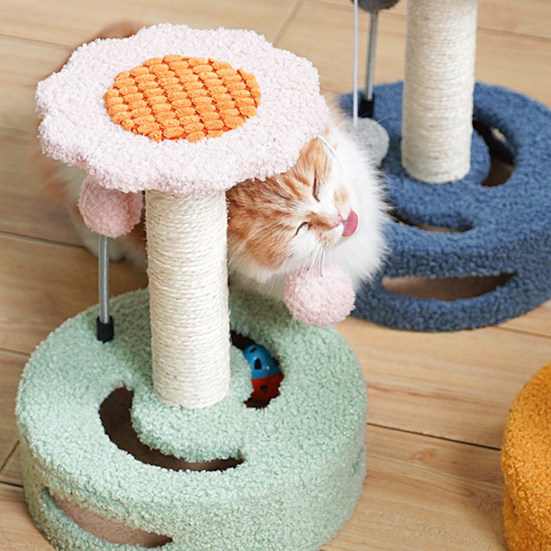 Blue And Grey Sunflower Cat Scratching Post - 35cm Sisal Cat Tree with Plush Toys for Small Cats - Image 2
