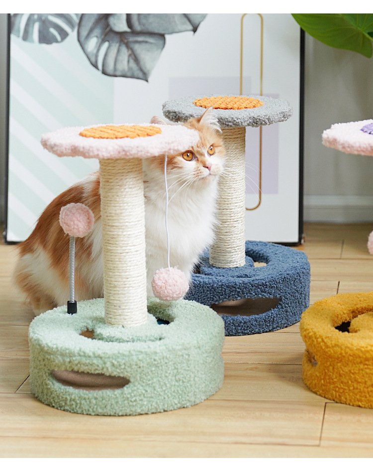 Blue And Grey Sunflower Cat Scratching Post - 35cm Sisal Cat Tree with Plush Toys for Small Cats - Image 5