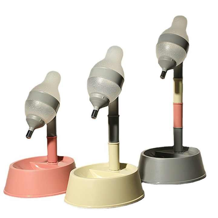 Beige Base Adjustable Height Pet Water Dispenser with Food Bowl Base - Non-Drip Bottle Feeder Station for Dogs & Cats - Image 6