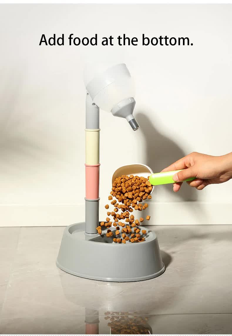 Beige Base Adjustable Height Pet Water Dispenser with Food Bowl Base - Non-Drip Bottle Feeder Station for Dogs & Cats - Image 7