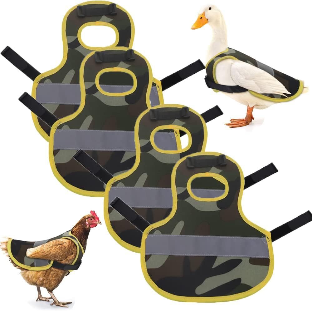 4 Pcs Camouflage Green High Visibility Chicken & Duck Safety Vest - Reflective Poultry Jacket