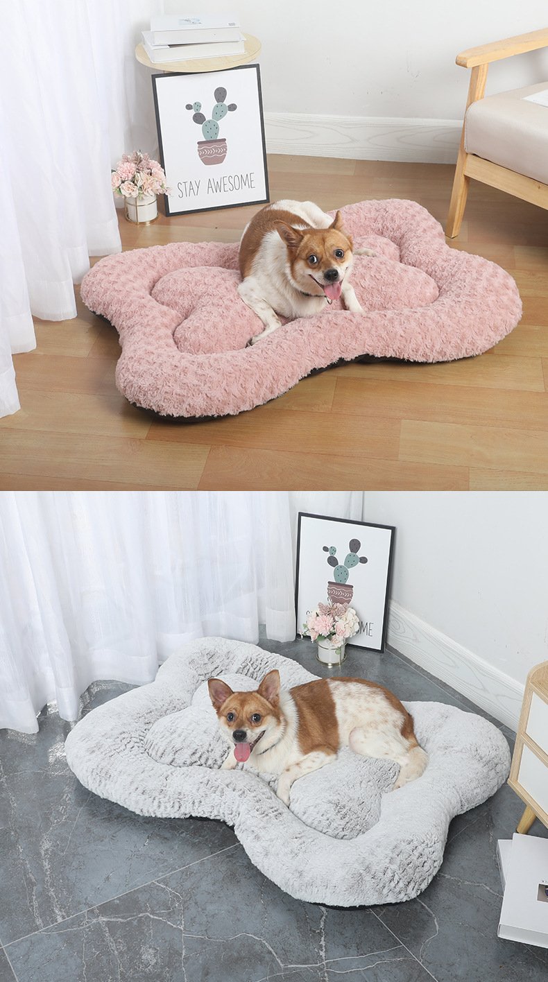 M Pink Rose Velvet Fish Scale Pet Bed - Creative Bone-Shaped Soft and Cozy Dog & Cat Nest - Image 4