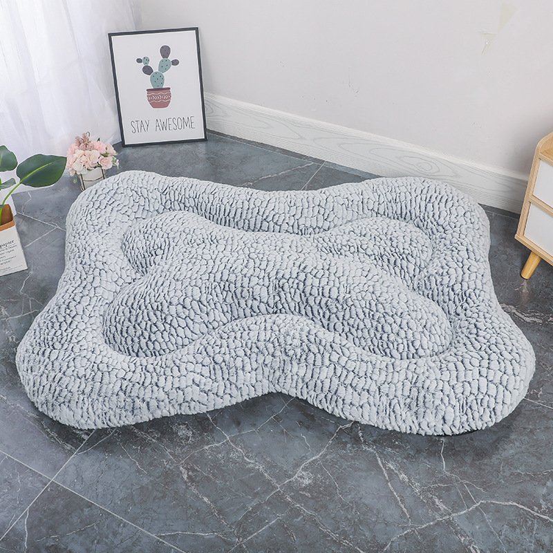 S Blue-grey Rose Velvet Fish Scale Pet Bed - Creative Bone-Shaped Soft and Cozy Dog & Cat Nest