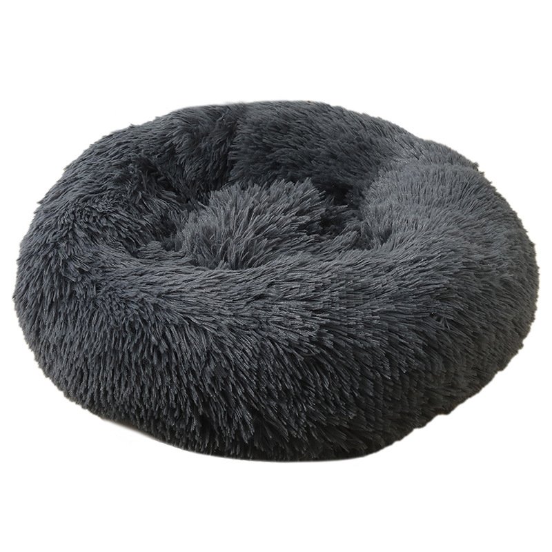 Dark Grey 50cm Cozy Round Pet Bed - Plush Cat & Dog Bed with Non-Slip Base, Machine Washable