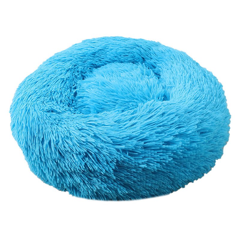 Blue 50cm Cozy Round Pet Bed - Plush Cat & Dog Bed with Non-Slip Base, Machine Washable